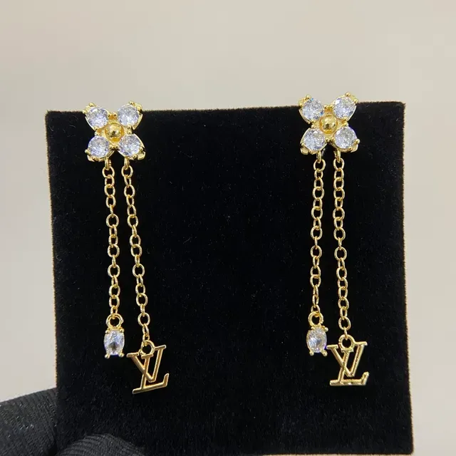 Louis Vuitton Floral Crystal Chain Drop Earrings 3