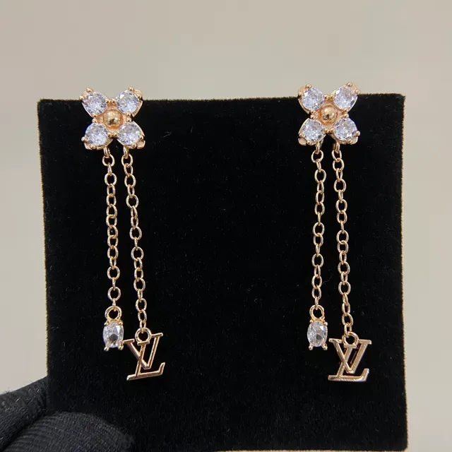 Louis Vuitton Floral Crystal Chain Drop Earrings 5