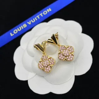 Louis Vuitton ফ্লোরাল পাভে গোলাপি ক্রিস্টাল গোল্ড টোন ড্যাঙ্গলিং ইয়াররিংস