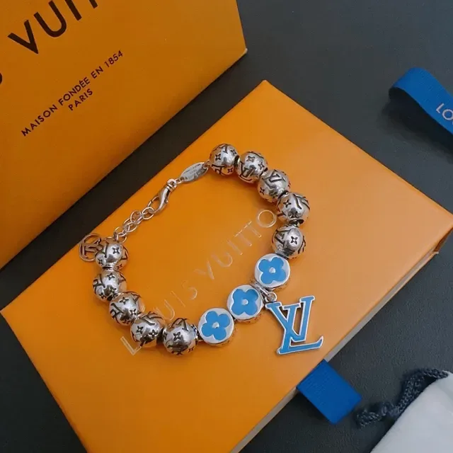 Louis Vuitton Flower Monogram Silver Blue Beaded Monogrammed Bracelet 5