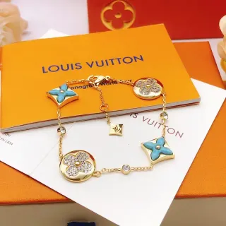 Louis Vuitton Flower Motif Gold-Tone Turquoise Enamel Crystal Bracelet