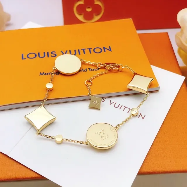 Louis Vuitton Flower Motif Gold-Tone Turquoise Enamel Crystal Bracelet 2