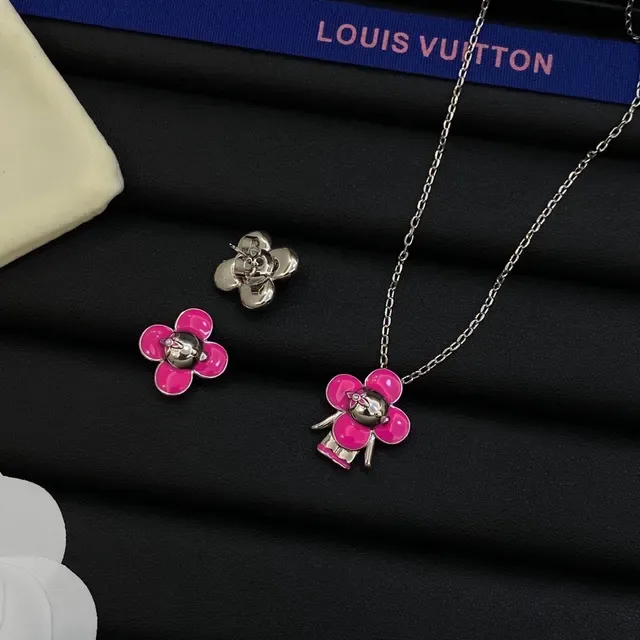 Louis Vuitton Motivo Floral Rosa Plata Esmaltado Cadena Con Encanto Floral 2