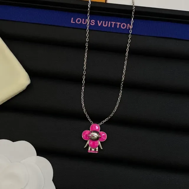 Louis Vuitton Motivo Floral Rosa Plata Esmaltado Cadena Con Encanto Floral 5