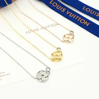 Colar Louis Vuitton Pingente de Flor Prata Dourado Corrente Fina Floral Aberto
