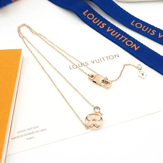 Louis Vuitton Flower Pendant Silver Gold Fine Chain Openwork Floral Necklace 5