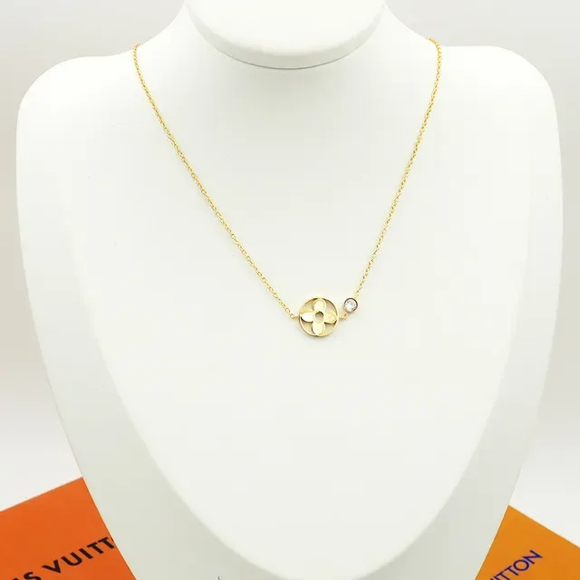Louis Vuitton Flower Pendant Silver Gold Fine Chain Openwork Floral Necklace 7