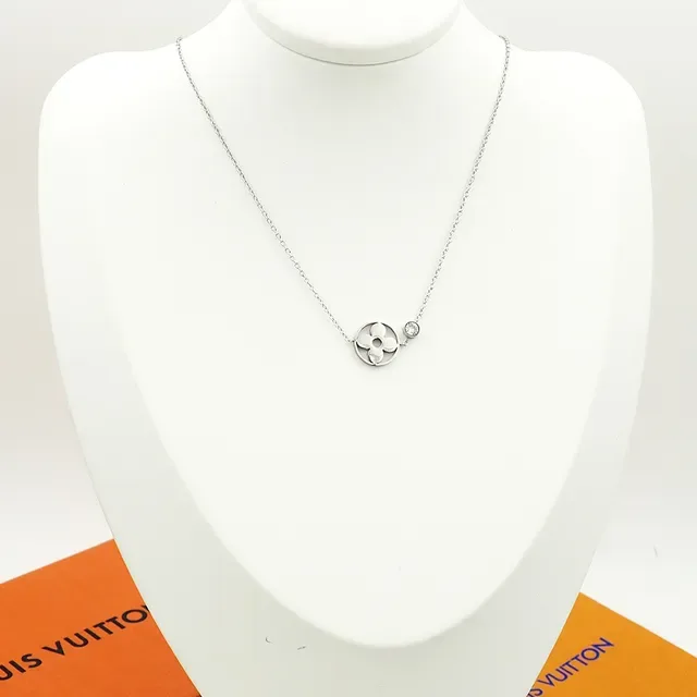 Louis Vuitton Flower Pendant Silver Gold Fine Chain Openwork Floral Necklace 8