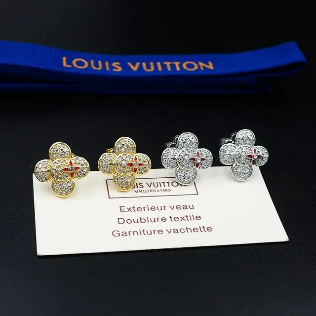 Louis Vuitton Flower Silver Red Pavé-Set Crystal Four-Petal Floral Motif Earrings 2