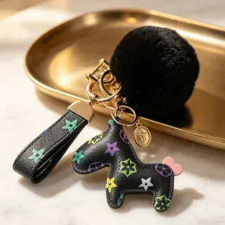 Louis Vuitton Giraffe Charm Black Multicolor Leather Monogram Flowers Handbag