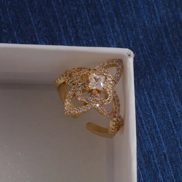 Louis Vuitton Bague Ouverte Ajustable Pavé Floral/Étoilé en Or et Argent 2