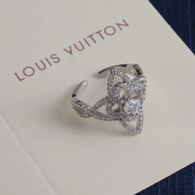 Louis Vuitton Bague Ouverte Ajustable Pavé Floral/Étoilé en Or et Argent 4