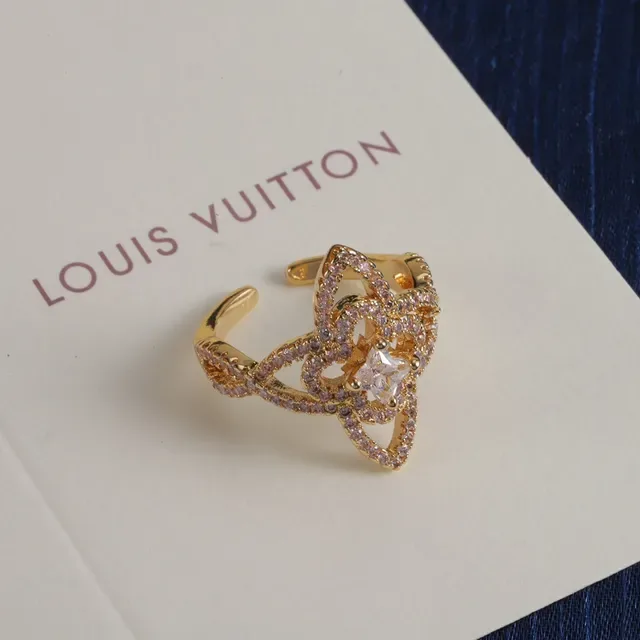 Louis Vuitton Bague Ouverte Ajustable Pavé Floral/Étoilé en Or et Argent 7
