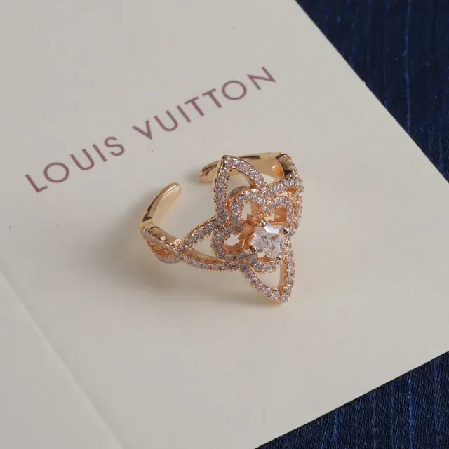 Louis Vuitton Bague Ouverte Ajustable Pavé Floral/Étoilé en Or et Argent 8