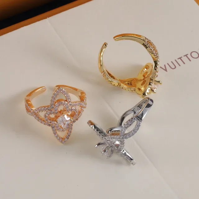 Louis Vuitton Bague Ouverte Ajustable Pavé Floral/Étoilé en Or et Argent 9
