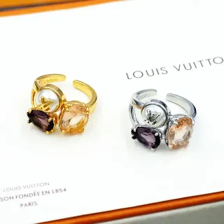 Louis Vuitton सोने चांदी ट्रिपल स्टोन क्लस्टर LV मोनोग्राम मोती कैबोचॉन रिंग