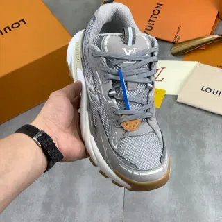 Louis Vuitton Gray Beige Mesh And Suede Upper Sculpted Sole Chunky Sneakers