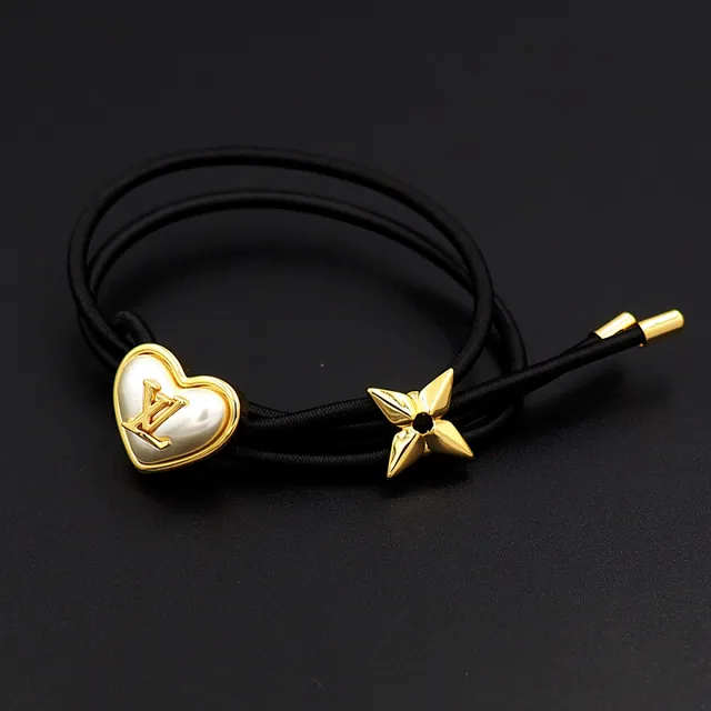 Louis Vuitton Heart and Flower Charm Black Elastic Bracelet 4