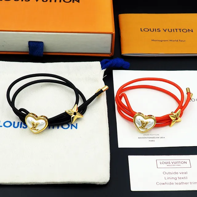 Louis Vuitton Heart and Flower Charm Black Elastic Bracelet 7