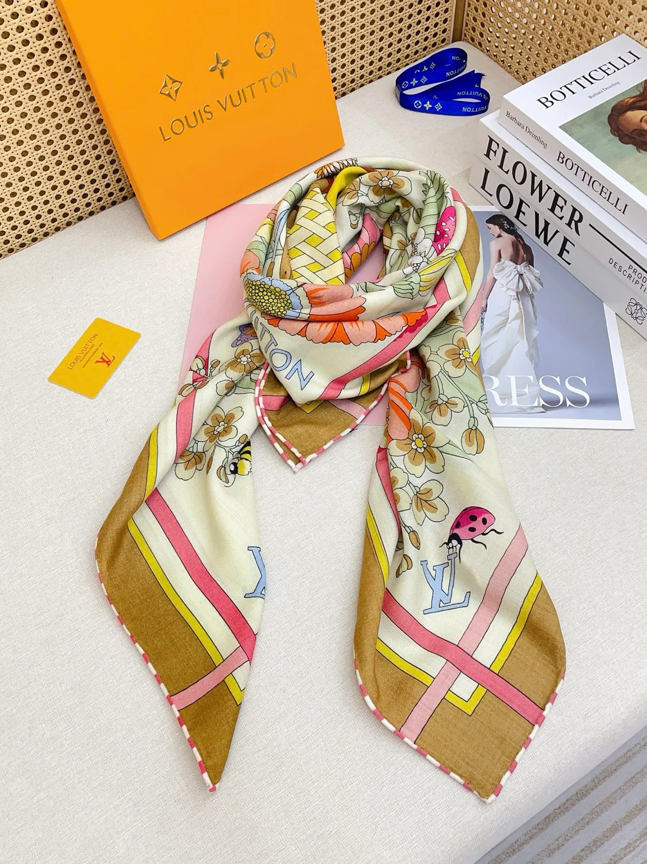 Louis Vuitton Illustrated Floral Cabinet Motif Silk Scarf 7