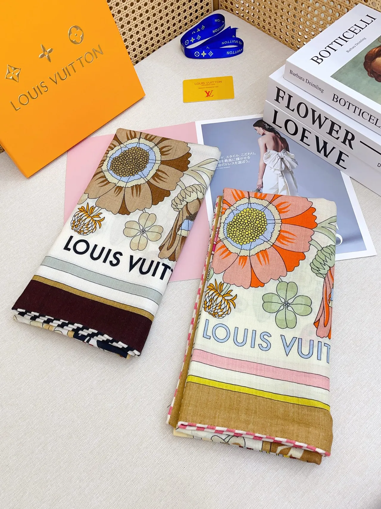Louis Vuitton Illustrated Floral Cabinet Motif Silk Scarf 9