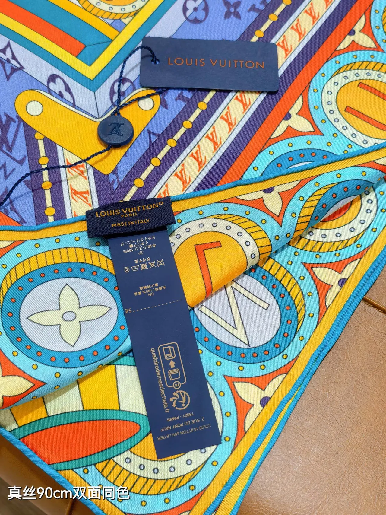 Louis Vuitton Jeu de Voyage 90 नीली रेशम की स्कार्फ 4