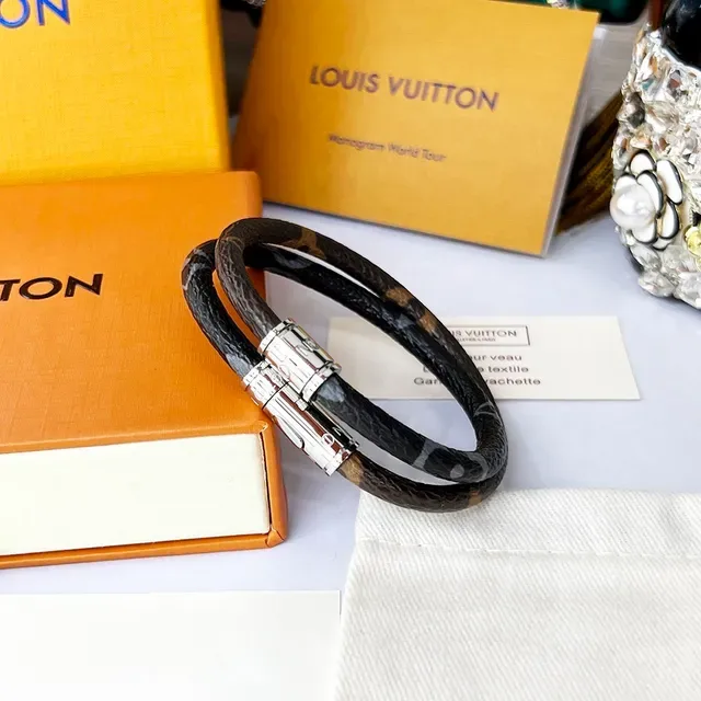 Louis Vuitton Keep It Double Monogram Pulsera Cordón Marrón y Gris 4