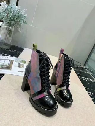 Louis Vuitton Le Cagole Iridescent Monogram Patent Leather Ankle Boots 4