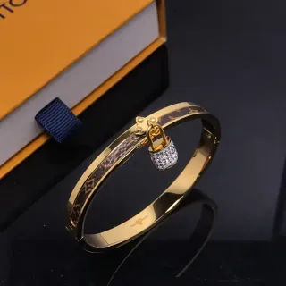 Louis Vuitton Lockit كريستال قفل Monogram جلد ذهبي سوار