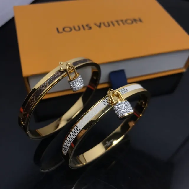 Louis Vuitton Lockit Crystal Padlock Monogram Leather Gold-Tone Bracelet 4