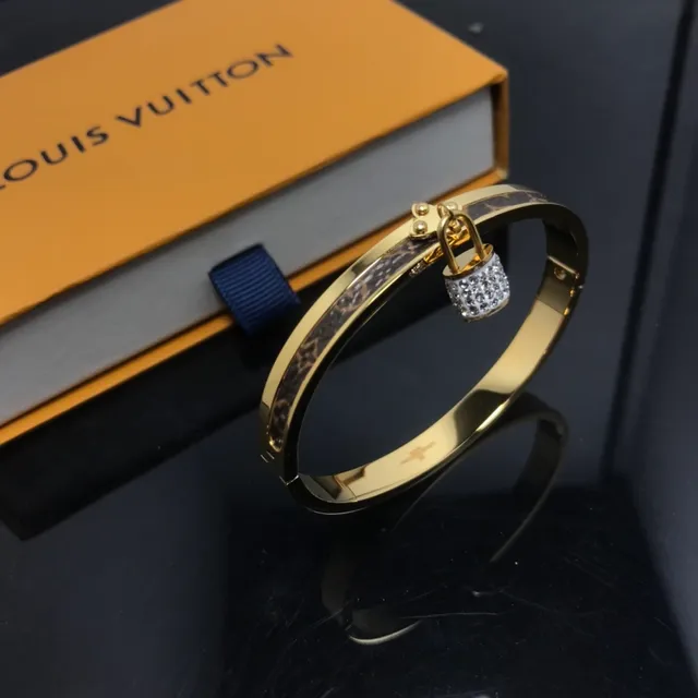 Louis Vuitton Lockit Crystal Padlock Monogram Leather Gold-Tone Bracelet 6