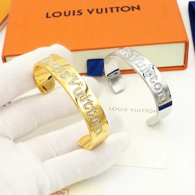 Louis Vuitton Logo Pavé Crystal Gold-Tone Open Cuff Bracelet 8