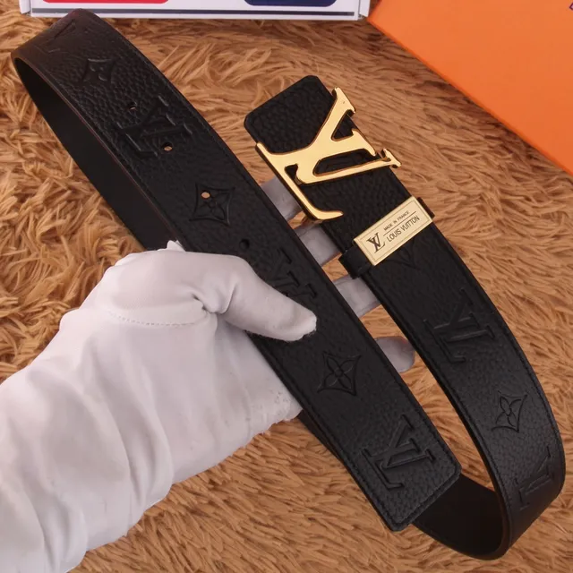Louis Vuitton LV কালো গ্রেন্ড লেদার গোল্ড টোন বাকল লেদার বেল্ট 2