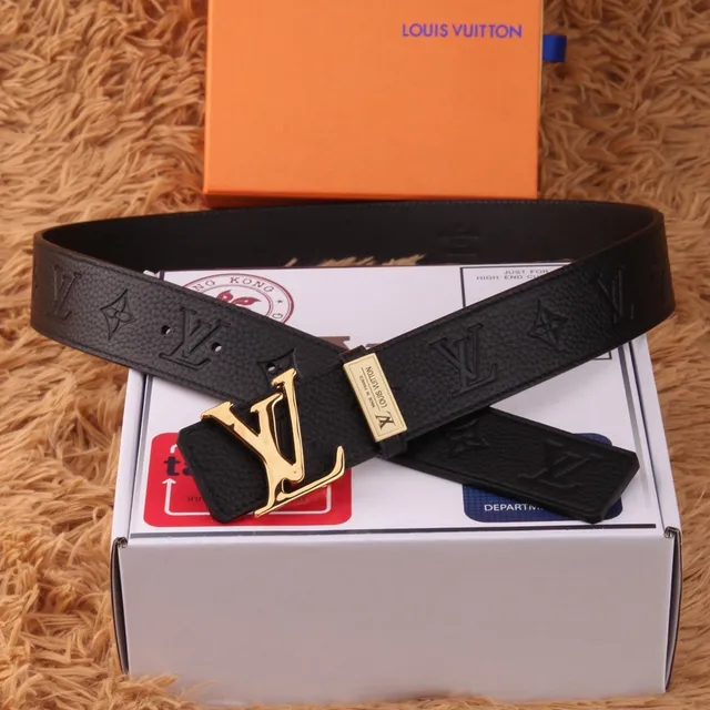 Louis Vuitton LV কালো গ্রেন্ড লেদার গোল্ড টোন বাকল লেদার বেল্ট 3