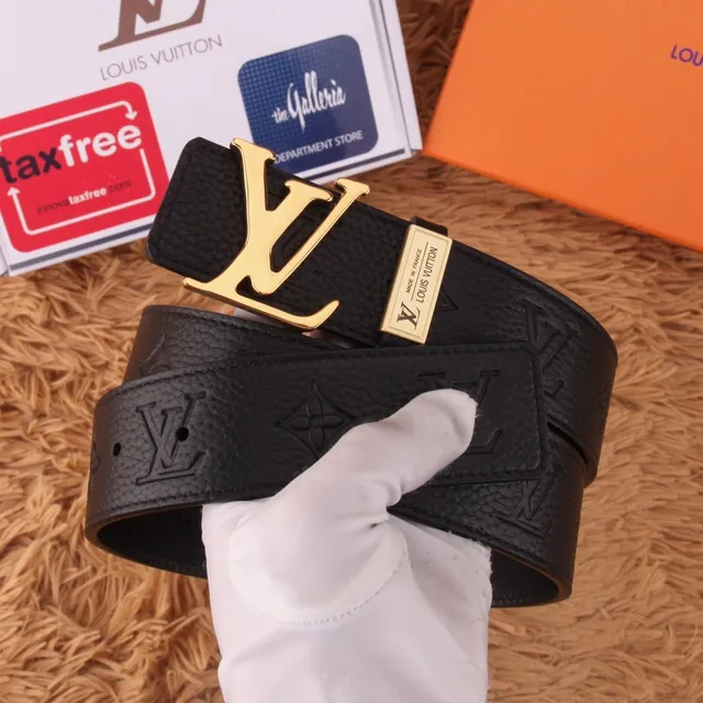 Louis Vuitton LV কালো গ্রেন্ড লেদার গোল্ড টোন বাকল লেদার বেল্ট 4