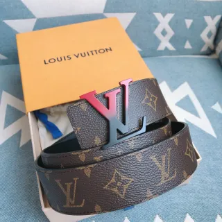 Correa Louis Vuitton LV Marrón Negro Monograma Lona Recubierta Canvas Gradiente Hebilla de Metal Correa de Cuero