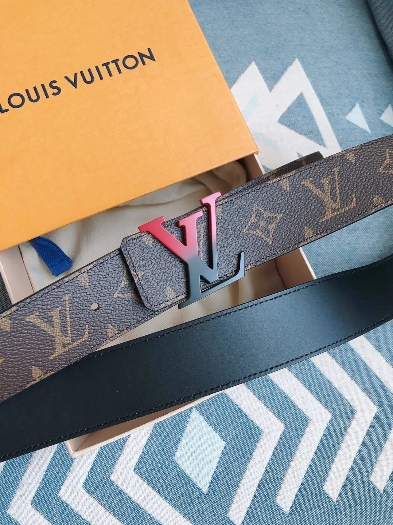 Louis Vuitton LV Belt Brown Black Monogram Coated Canvas Gradient Metal Buckle Leather Belt 3