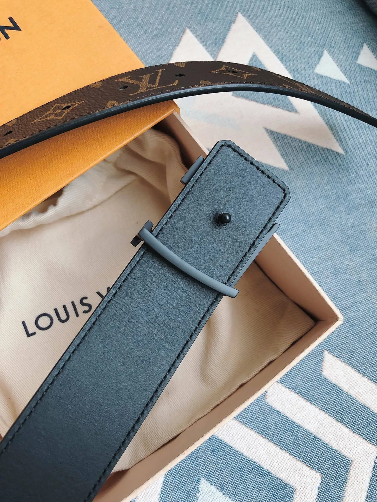 Louis Vuitton LV Belt Brown Black Monogram Coated Canvas Gradient Metal Buckle Leather Belt 5