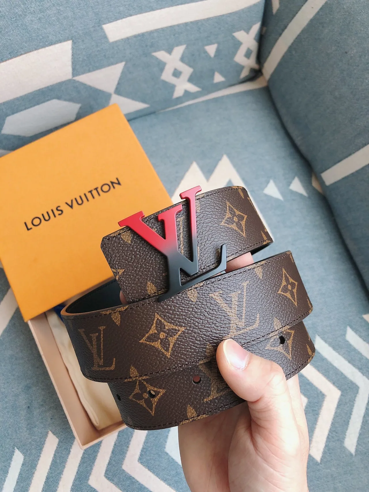Louis Vuitton LV Belt Brown Black Monogram Coated Canvas Gradient Metal Buckle Leather Belt 9