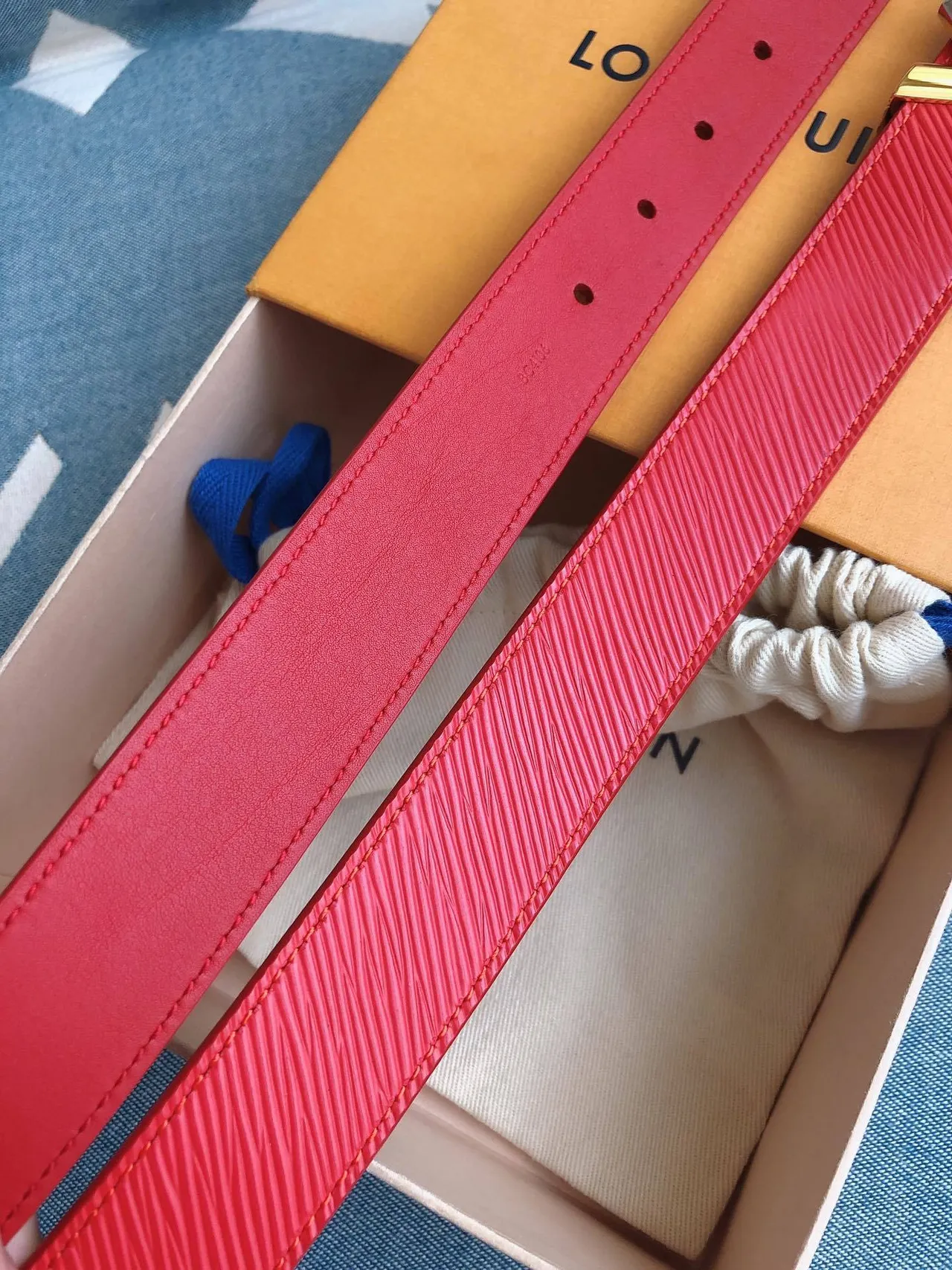 Louis Vuitton LV Belt Twist Red Epi Leather Belt 7