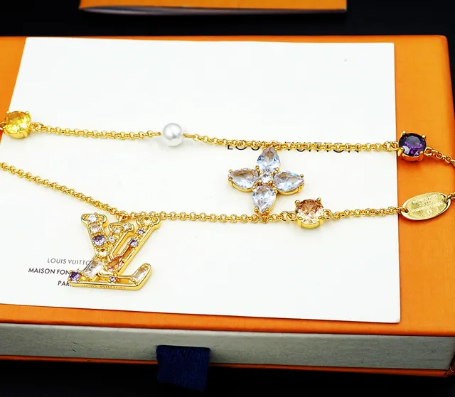 Louis Vuitton LV Flower Gold Multicolor Multi-Charm Layered Chain Bracelet 5