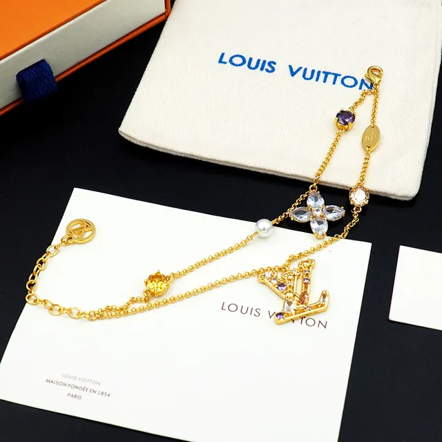 Louis Vuitton LV Flower Gold Multicolor Multi-Charm Layered Chain Bracelet 6