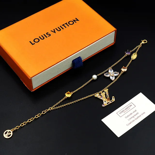 Louis Vuitton LV Flower Gold Multicolor Multi-Charm Layered Chain Bracelet 8