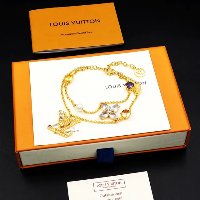 Louis Vuitton LV Flower Gold Multicolor Multi-Charm Layered Chain Bracelet 10