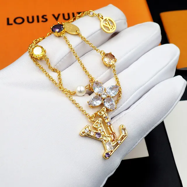 Louis Vuitton LV Flower Gold Multicolor Multi-Charm Layered Chain Bracelet 11