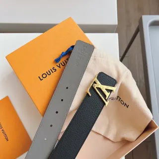 Louis Vuitton LV Initiales 黑色和灰色皮革腰带