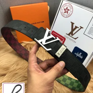 Louis Vuitton LV Initiales Black Red Reversible Damier Canvas Silver-Tone Buckle चमड़े का पट्टा