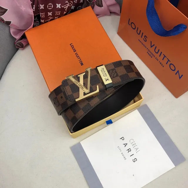 Louis Vuitton LV Initiales Damier Ebène চামড়ার বেল্ট 9