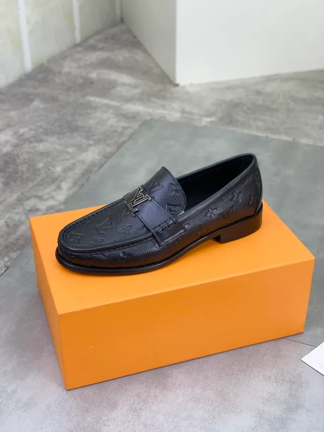 Louis Vuitton LV Loafer Black Monogram-Embossed Leather Metal Buckle Strap Loafer 4