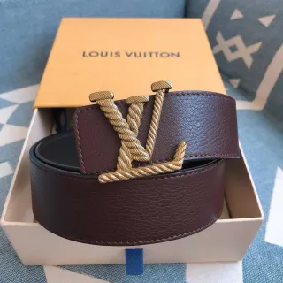 Louis Vuitton LV Rope Brown Gold Monogram Buckle Pebbled Leather Belt